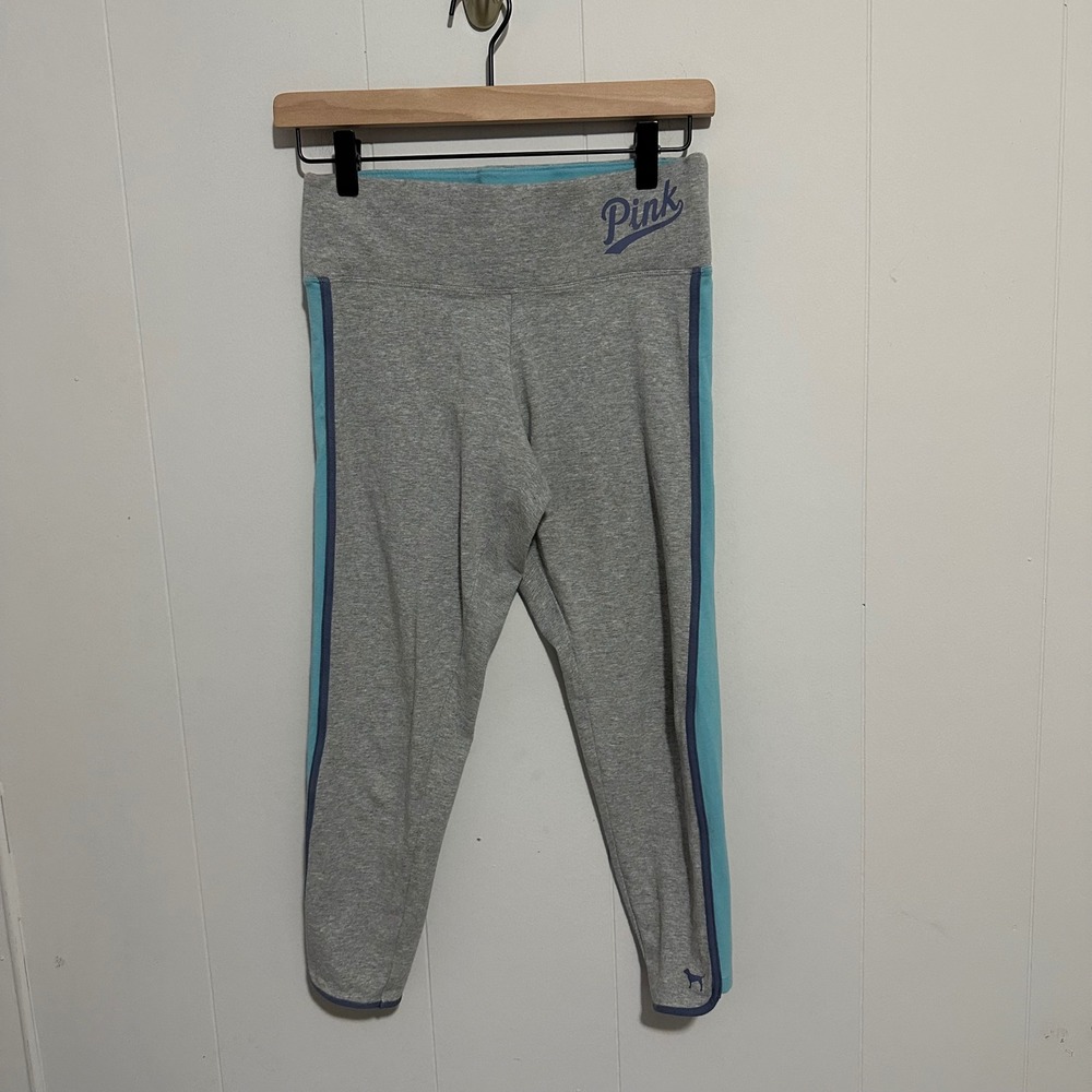Victoria's Secret Pink Gray capri‎ leggings with blue stripes Size S